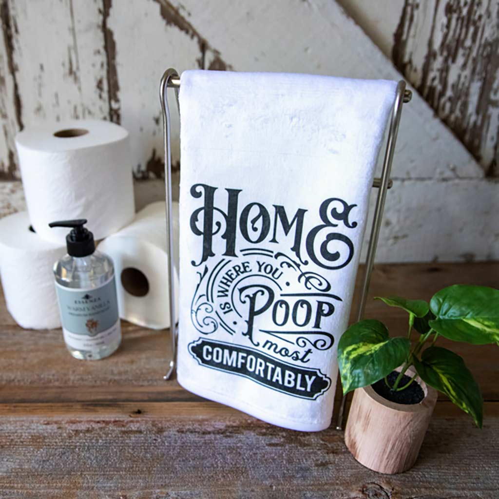 Embroidered Bathroom Hand Towel, Have a Nice Poop, White Towel