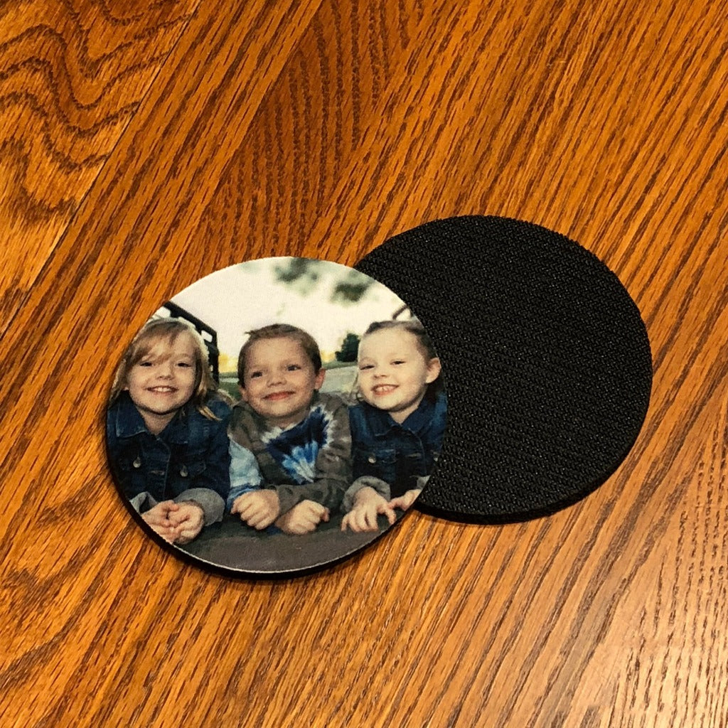 Coasters with photo of 3 children printed on them