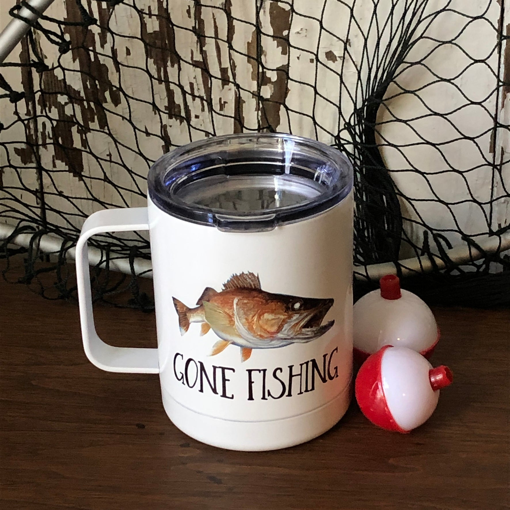 Gone Fishing 15 Ounce Stainless Steel Walleye Mug/ 443ml Custom Travel Mug-  Free Shipping - Larissa Made This