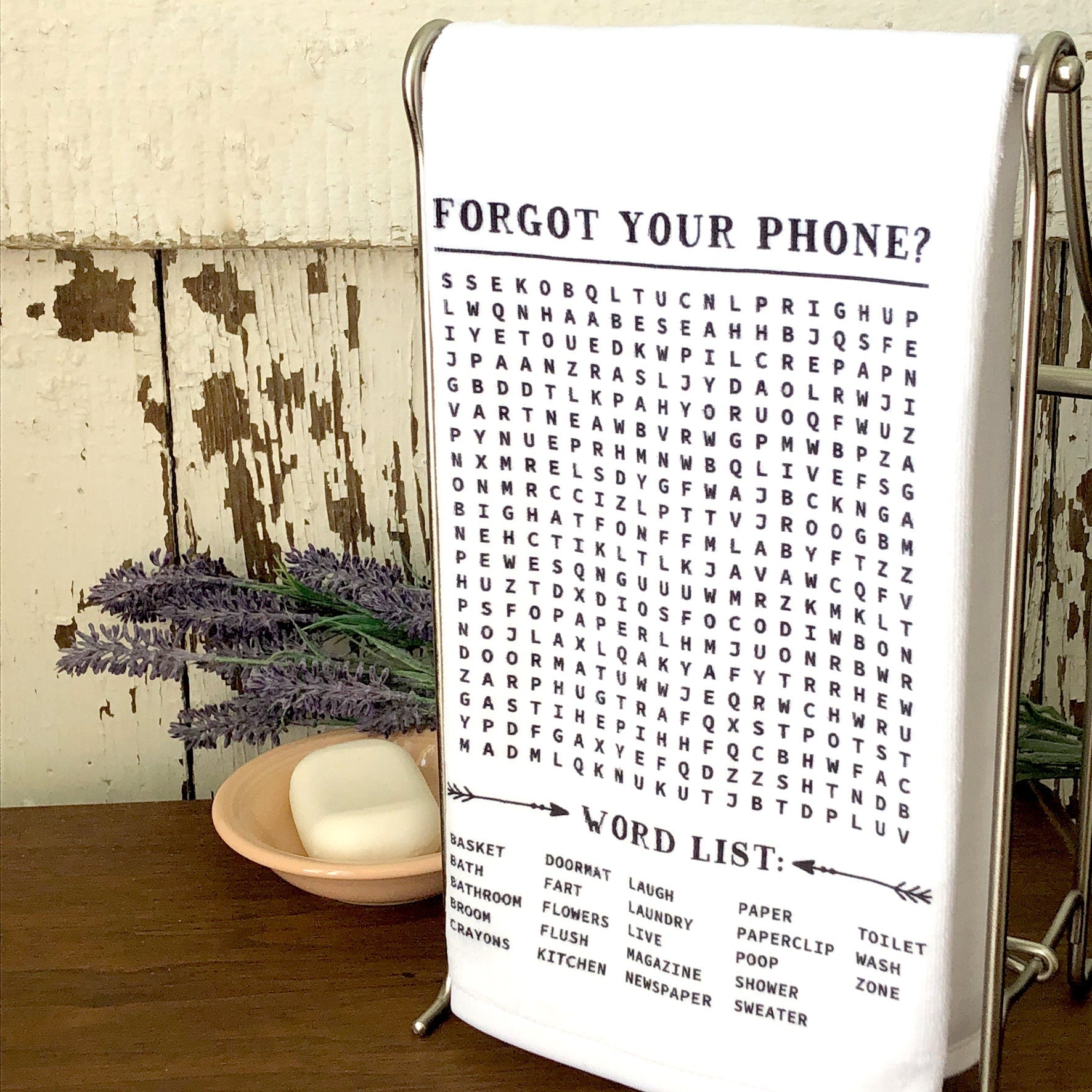Forgot Your Phone Crossword Puzzle Hand Towel - Funny Handtowel- Bathr -  Larissa Made This