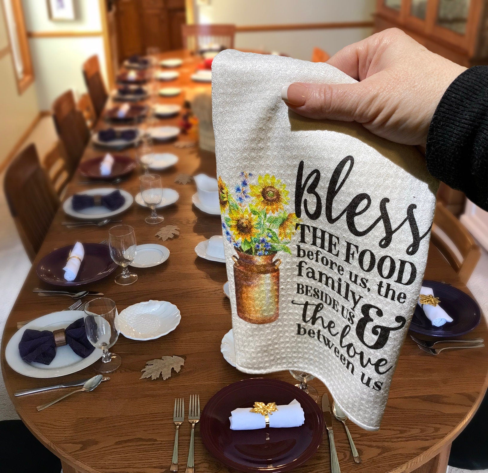 Bless the Food Before Us Dish Towel- Microfiber Tea Towel