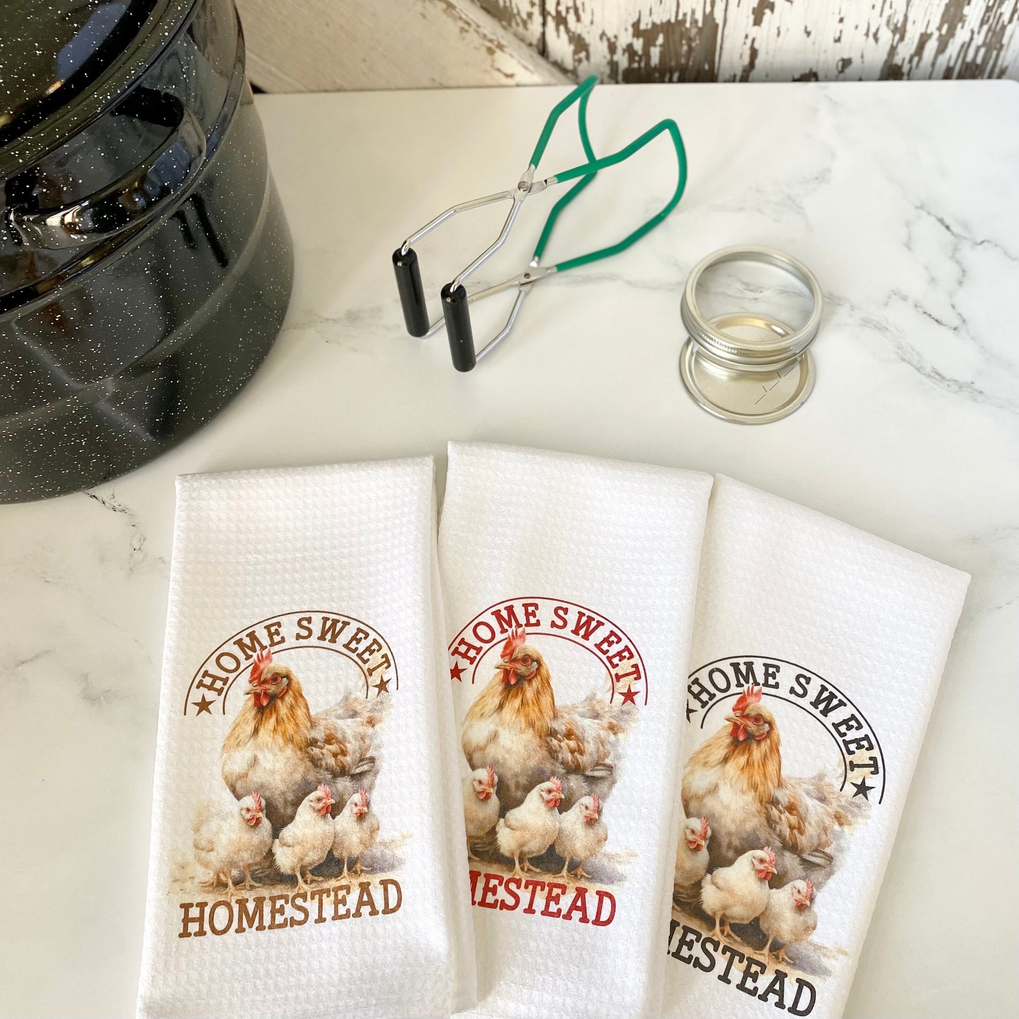 Home Sweet Homestead Dish Towel- Waffle Woven Microfiber Tea Towel- Chicken Friend Gift