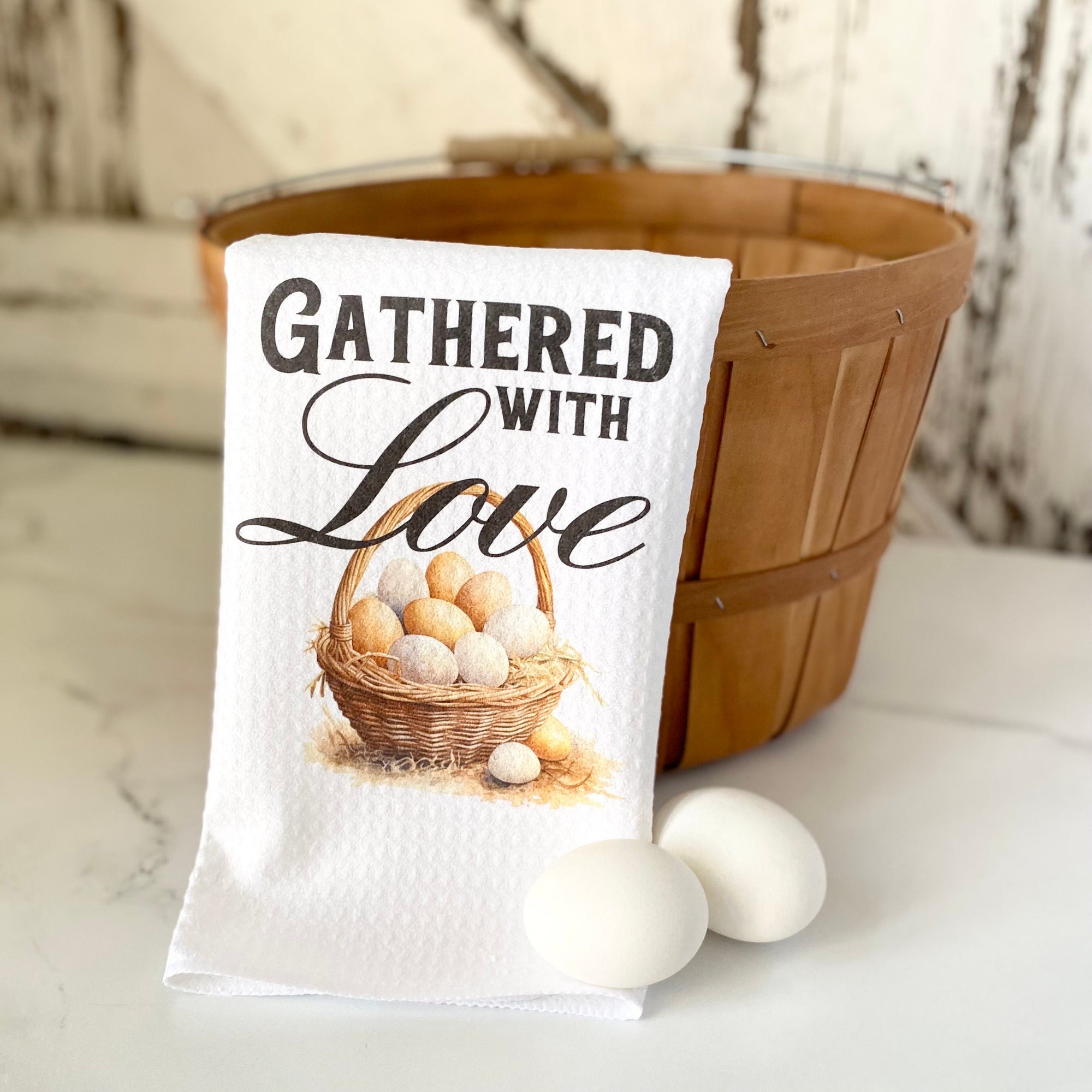 Gathered With Love Dish Towel- Waffle Woven Microfiber Tea Towel- Chicken Friend Gift